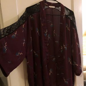 Lush Purple kimono with black lace trim on sleeves